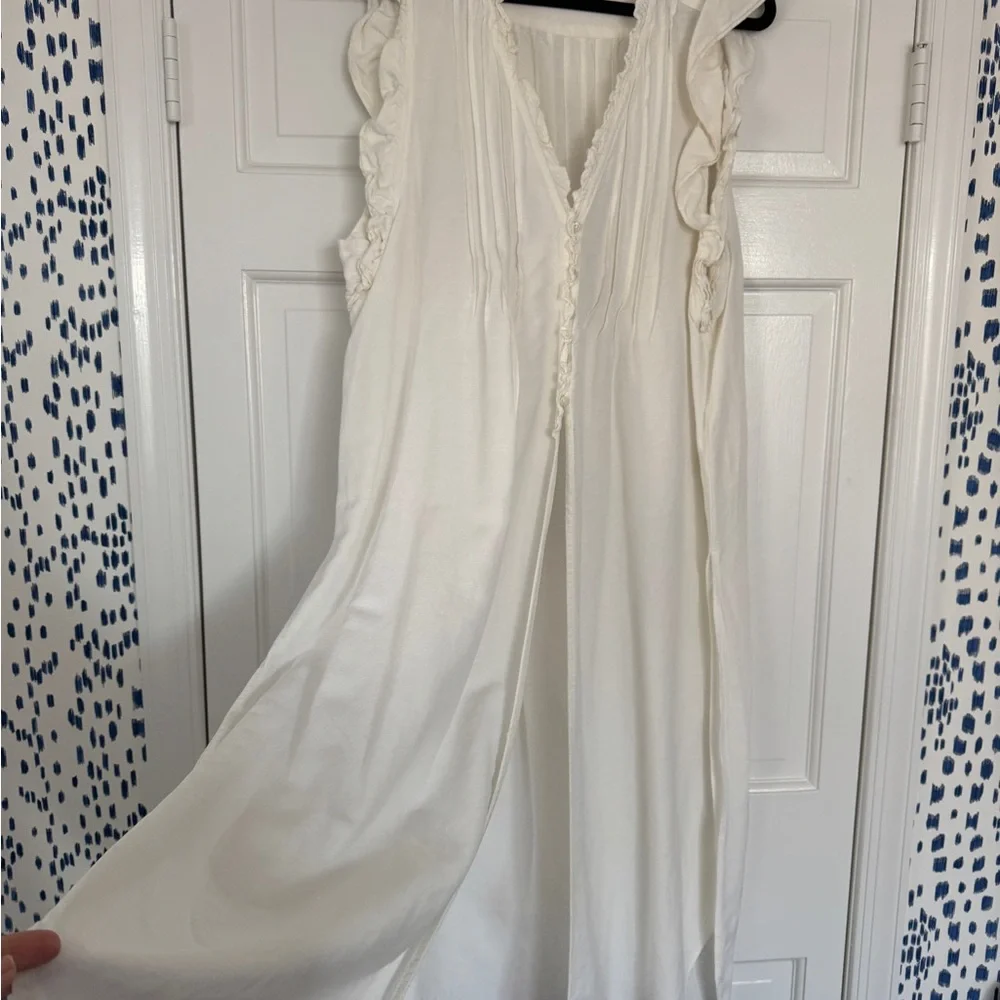 Anthropologie Cream Ruffled V-Neck maxi dress/ coverup - Picture 2 of 6